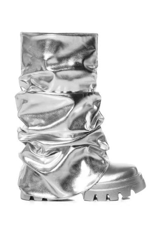 Round Head Metal Patent Leather Fashion Pants Pipe Boots