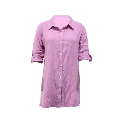 Women's Cotton And Linen Loose Casual Lapel Long Sleeve Shirt