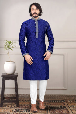 Blue Colour Designer Kurta With Pajama For Mens