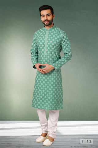 Sea Green Colour Styles Kurta With Pajama For Mens