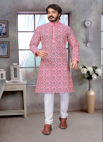 Pink Colour Mens Function Wear Kurta With Pajama
