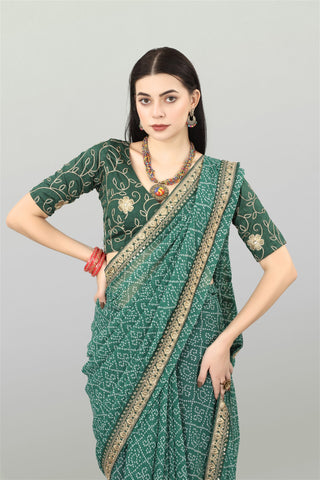 Green Colour Georgette Bandhani Printed Saree