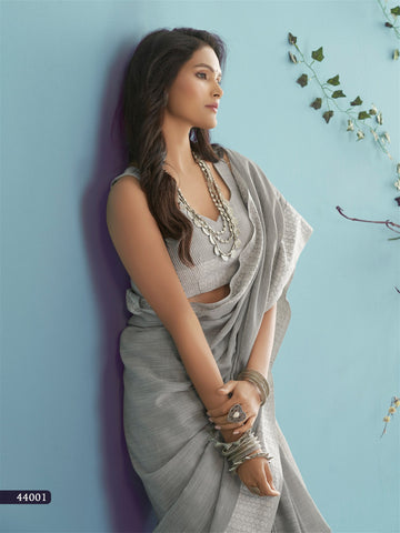 Soft linen Silk Saree With Chikankari Weaving For Women's