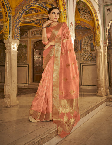 Pink Colour Banarasi Tissue Silk Saree