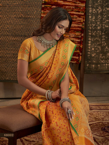 Beautiful Yellow Banarasi Patola Silk Saree