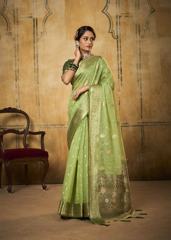 Women's Tissue Silk With Contract Border Weaving Saree