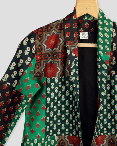 Black & Green Colour Printed Jacket For Women's