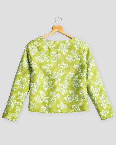 Parrot Green Colour Stripes & Floral Printed Double Sided Wear Jacket For Women's