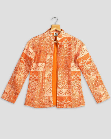 Orange Colour Printed Jacket For Women's