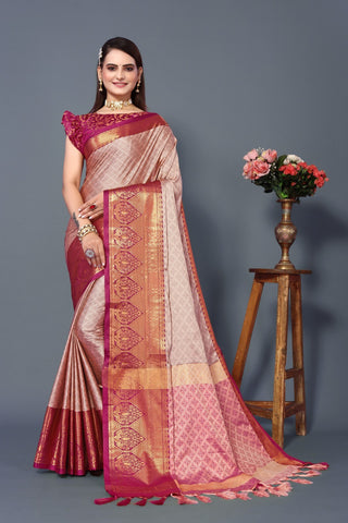 Peache Red Colour Cotton Silk Saree For Women's