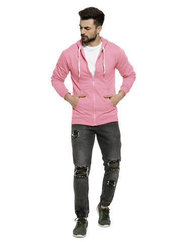 Pink Colour Premium Zip Hoodie For Men