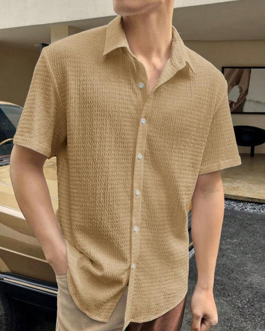 Cream Colour Men's Casual Wear Cotton Structured Shirt