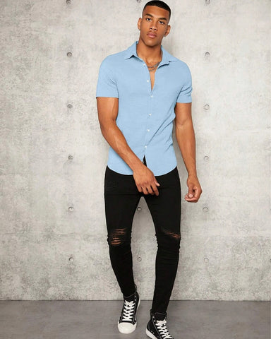 Sky Colour Imported Casual Wear Short Sleeve Shirt For Men's