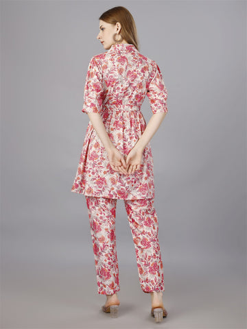 Printed pink 2-Piece Shirt & Trousers Set