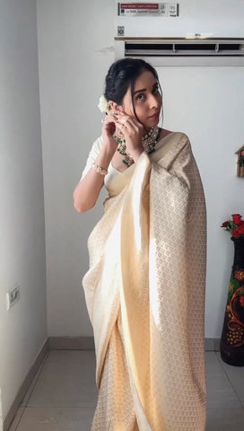Wedding Wear Cream Color Rich Pallu  Ready To wear One Minute saree